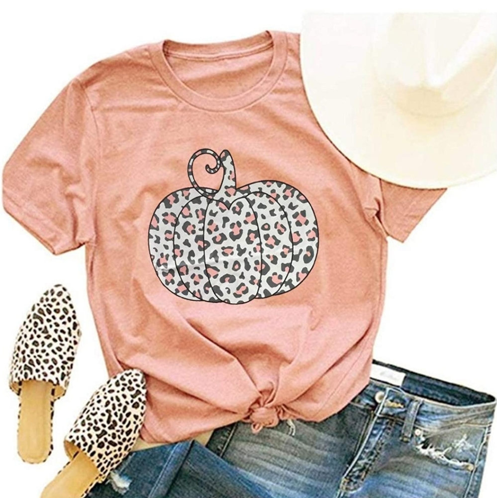 🆕️ Peachy Leopard Pumpkin Print Tee
